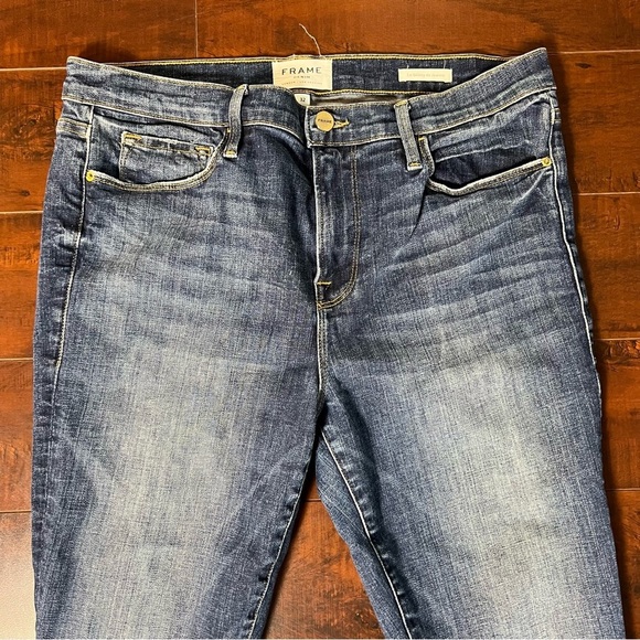 FRAME Denim Le Skinny De Jeanne Meyer Wash Jeans High Rise Raw Hem Size 32 - Picture 3 of 13